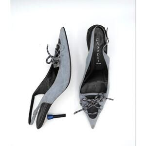 9 Casadei Blue Suede Slingback Pumps